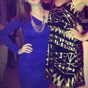 One shoulder blue dress party cocktail cruise